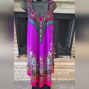 Lapagee Women's 2Xl Sleeveless Jeweled Flowy Dress India Festival Bohemian